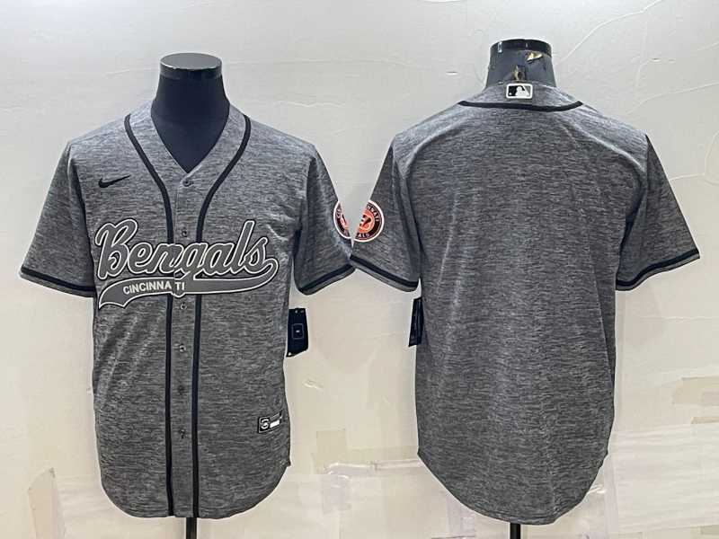 Mens Cincinnati Bengals Blank Grey Gridiron Cool Base Stitched Baseball Jersey->cincinnati bengals->NFL Jersey
